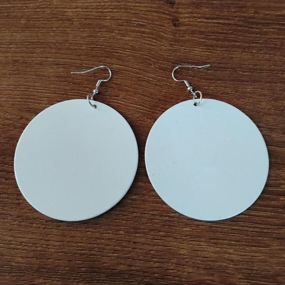 WAXHOUSE Teal Black Geometric Tribal African Wax Print Round Drop Earrings - Picture 5 of 5